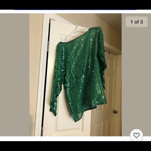 Green long sleeve vintage retro sequined top - Picture 2 of 4